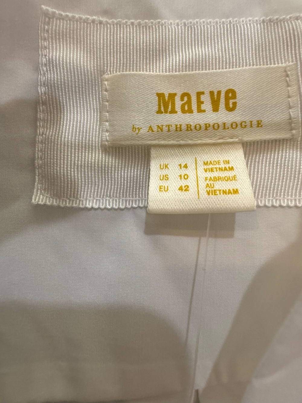 Anthropologie Maeve White Pleated Poplin Stretch Long Sleeves Dress Size 10 - Picture 4 of 8